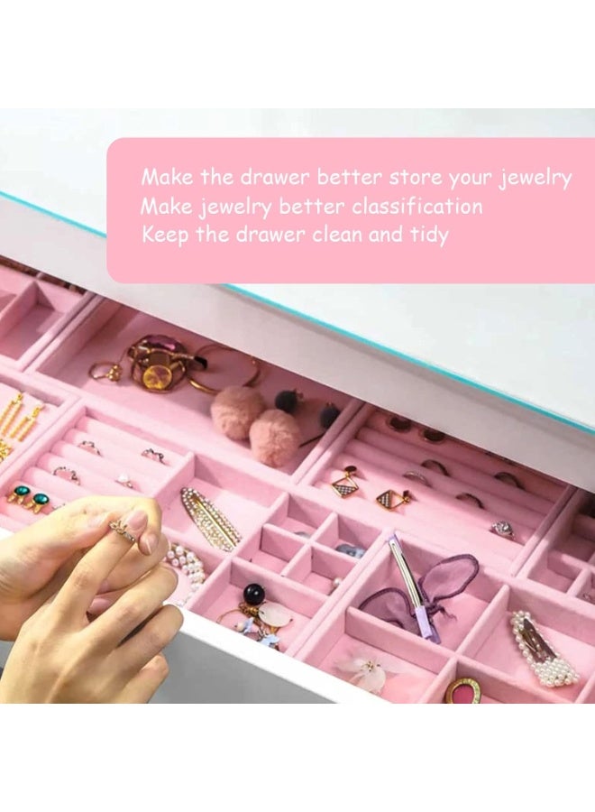 المجوهرات علون منظم مجموعة من 4 مخملية قابلة للتراكم المجوهرات درج منظم علون أقراط حلقة قلادة سوار عرض عرض علون تخزين المجوهرات ، 4 أسلوب (وردي) - Image 4